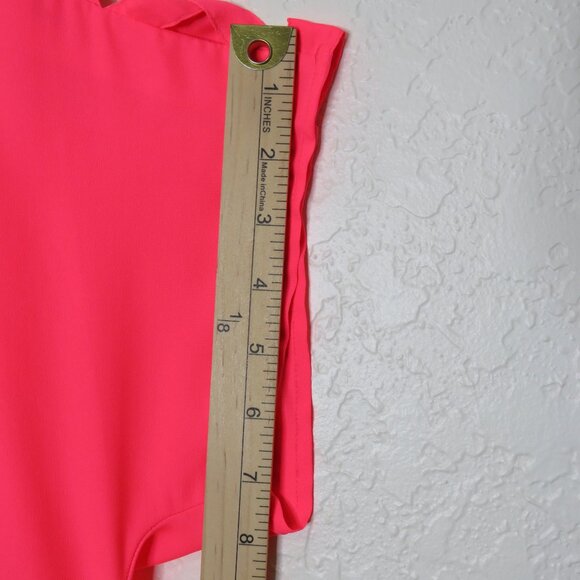 Express* Women's Short Sleeve Boat Neck Curved Hem Pink Sheer Blouse~ Size SP - Picture 10 of 12